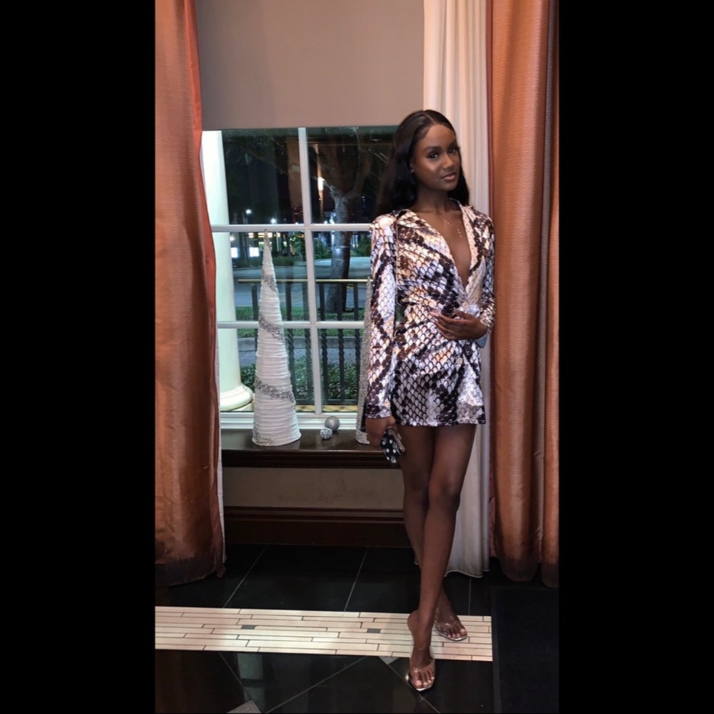 Grey stain snake print dress